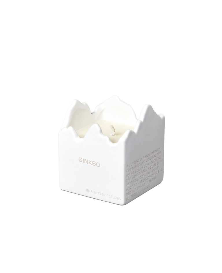 完全な白い背景のベター フィーリング イチョウ セラミック キャンドル フロント