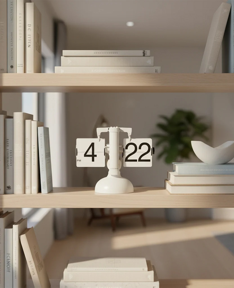 <font color="#ccae84" size="2">Timepiece </font><br><br><font size="3"><strong>CLOUDNOLA </strong></font><br><br>Flip Clock (White)