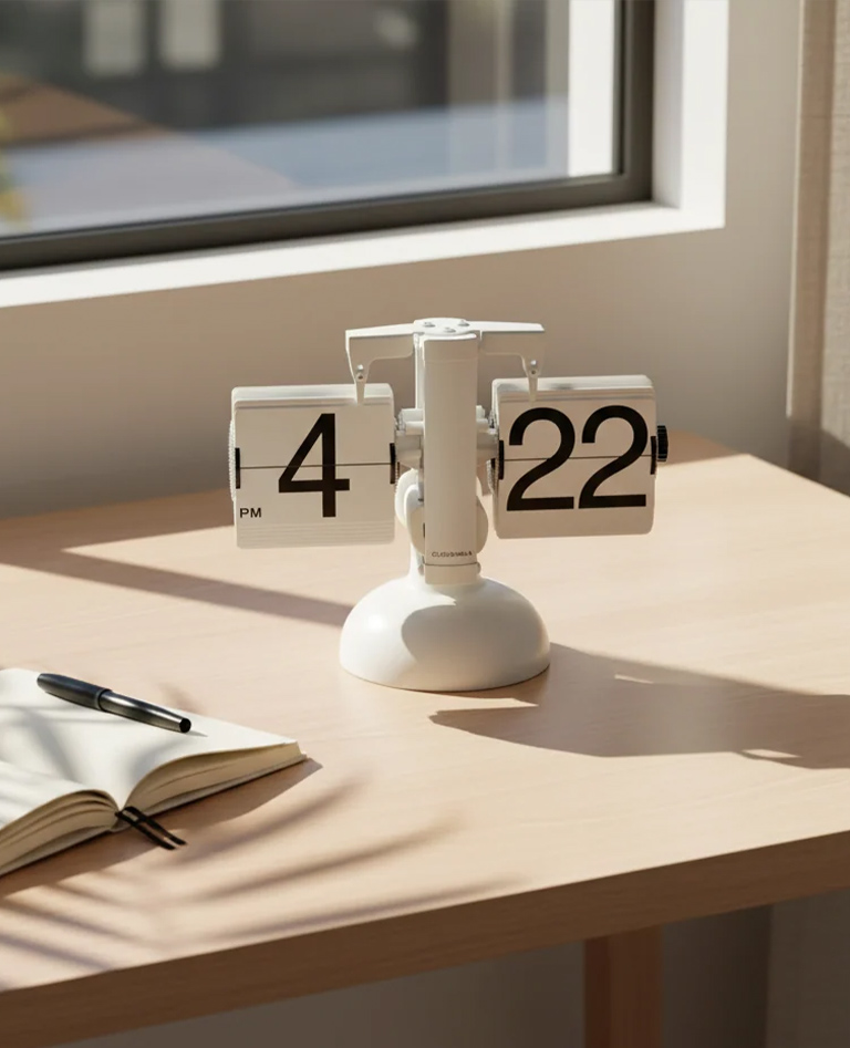 <font color="#ccae84" size="2">Timepiece </font><br><br><font size="3"><strong>CLOUDNOLA </strong></font><br><br>Flip Clock (White)