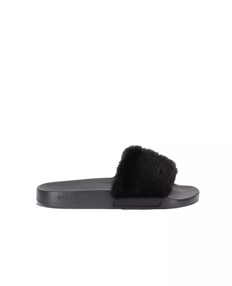 givenchy women's mink fur & rubber slides