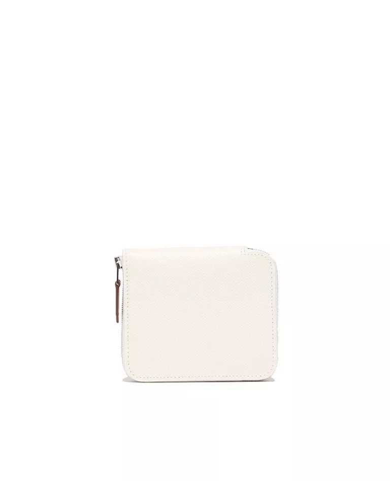 Hermes silkin compact craie with silver hardware front in a white background