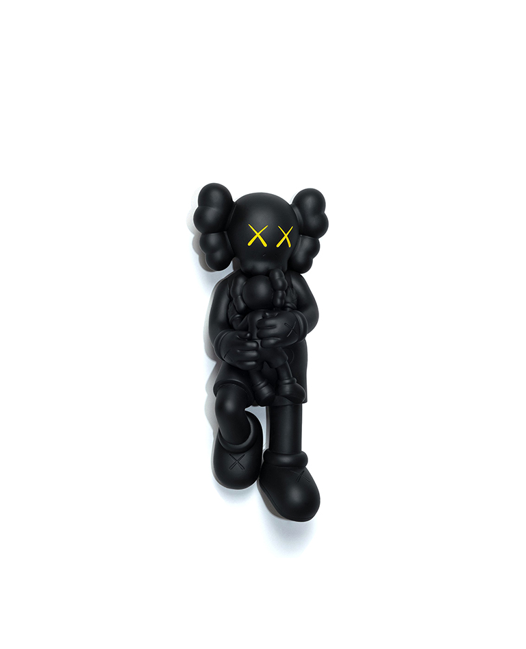 Kaws holiday Singapore figure black top with a full white background