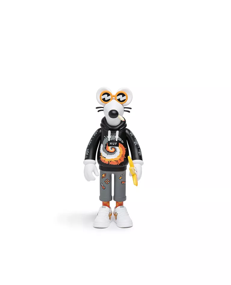 Steven Harrington x HUF Dooblie the Skate Rat figure orange front with a full white background