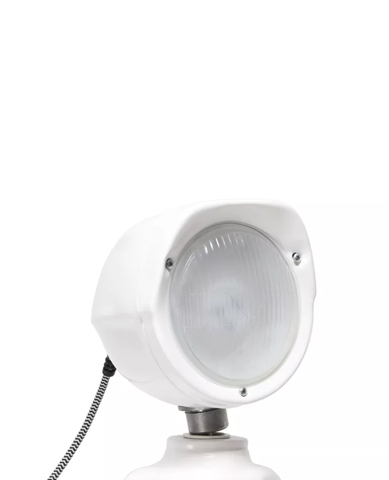 La tête latérale de la lampe de la figure de couleur blanche Lampster avec des détails de lumière éteinte